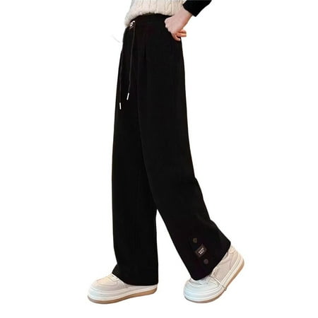 AHTJRT Kids Unisex Casual Pants Drawstrings High Elalstic Waist Trousers with Pockets Stretchy Straight Wide Leg Slacks Black 13-14 Years AHTJRT Kids Unisex Casual Pants Drawstrings High Elalstic Waist Trousers with Pockets Stretchy Straight Wide Leg Slacks Black 13-14 Years