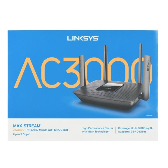 Open Box Linksys Max Stream Tri Band AC3000 WiFi Router, Black (MR9000)