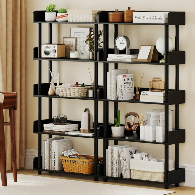 Costway 2 PCS 5-Tier Bookshelf Open Bookcase with Anti-Tipping Kit Storage Unit for Bedroom Black