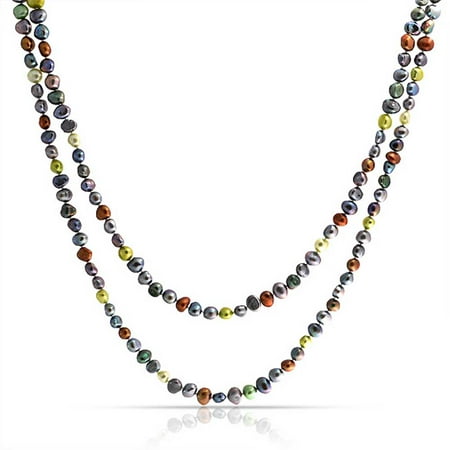 Long Multi Color Pearl - Multi Color Earth Tone Shades Freshwater Cultured Long Strand Pearl Necklace For Women 925 Sterling Silver 54 Inch