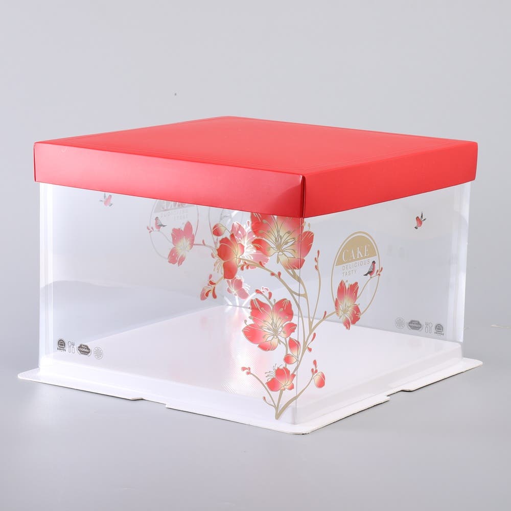 Sweet Vision Square Clear Plastic Cake Box Red Lid and White Base