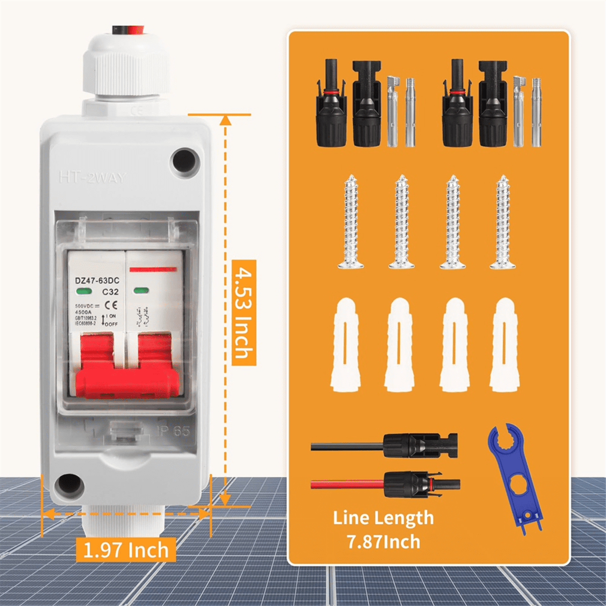 Solar Panel Disconnect Switch DC 500V Circuit Breaker Box 32Amp IP65 Waterproof Miniature PV