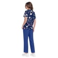 thumbnail image 7 of Minjewel Women's Plus Size Printed V-Neck Short Sleeve Scrubs for Women Set with Pockets, Fun & Colorful Animal Floral Scrub Set,Blue L, 7 of 7