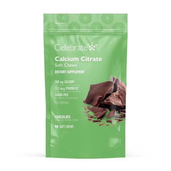 CELEBRATE VITAMINS Soft Chewable Calcium Citrate with Vitamin D, Chocolate, 90 Count
