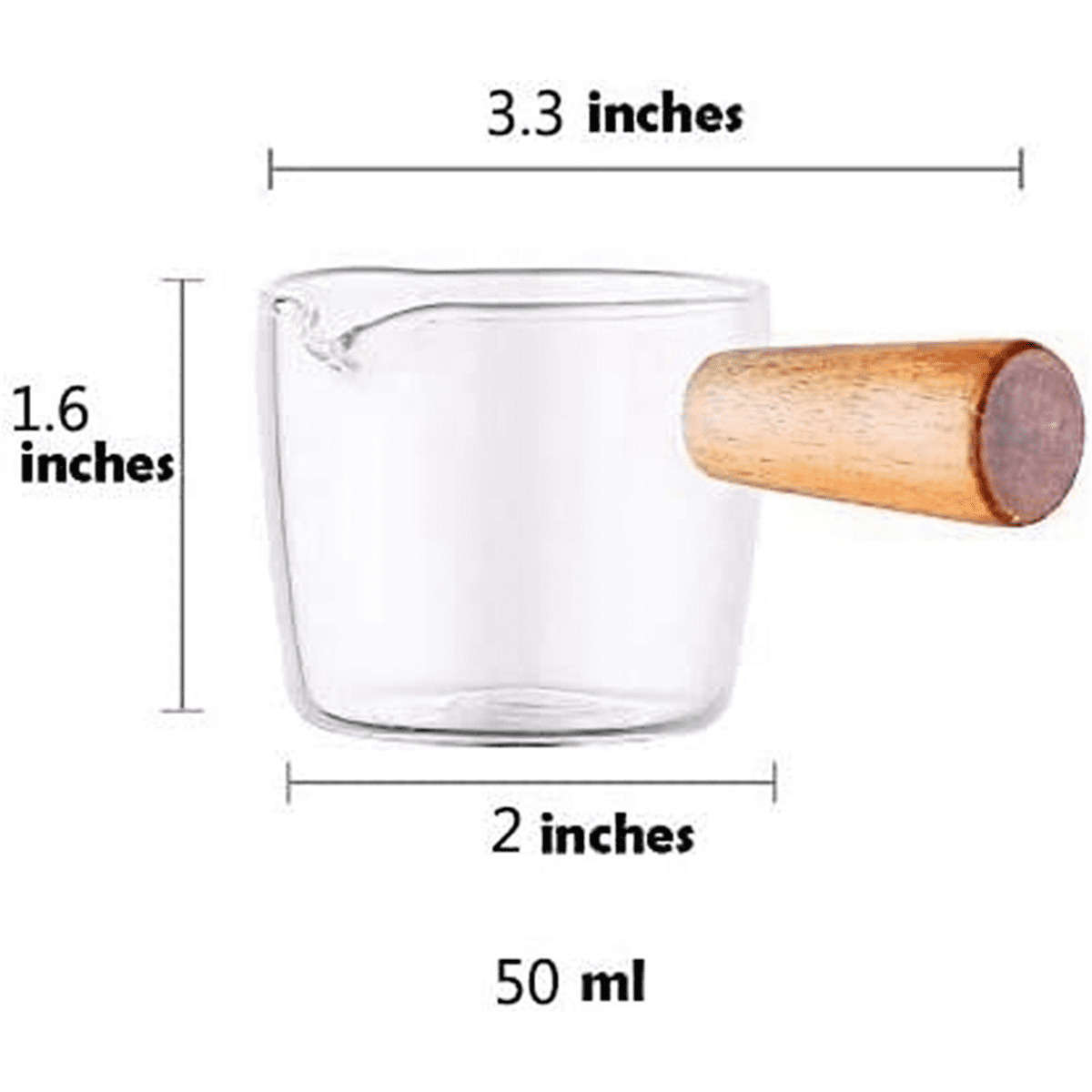 8PCS Transparent Glass Creamer with Wooden Handle, Mini Coffee Milk Creamer Pitcher. 50Ml