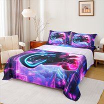 Homewish Motercycle Sports Player Twin Sheet Sets for Kids, Futuristic Square Abstract Twin Fitted Sheet, Fuchsia Blue Dirt Bike Flat Sheet, Super Cozy Room Decor, 3pcs