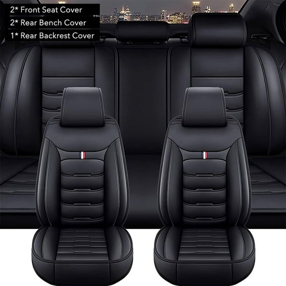 5Pack Full Set Car Seat Covers, PU Leather Full Surrounded Protector Pad - Waterproof, Anti-Scratch & Fade-Resistant, Universal Fit for Most Sedans, SUVs & Pick-up Trucks(Black)