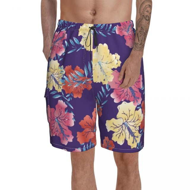 Hibiscus Board Shorts Funny Beach Swimming Trunks Polyester Men Swim Trunks
