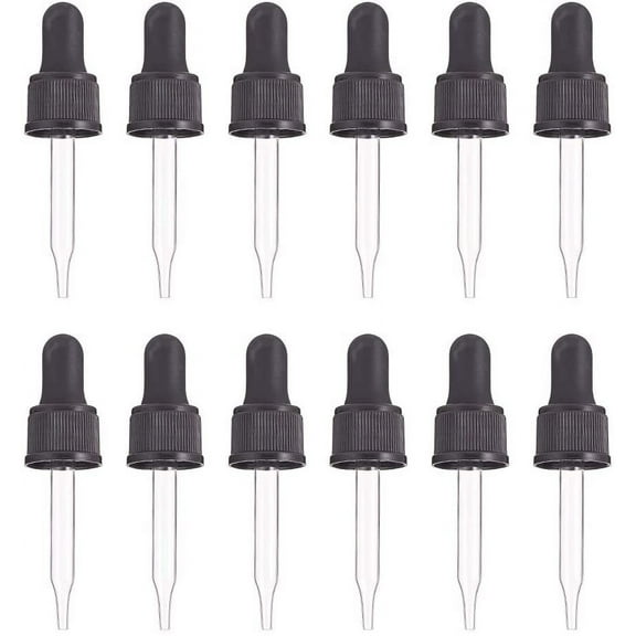 12pc 12pcs Glass Eye Droppers for Essential Oil 15ml (1/2 Ounce) Pressure Rotating Cover Oil Droppers Pipettes Roller Tops for Essential Oil Bottles