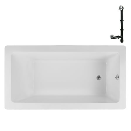 Streamline N-4080-706-CH 66 in. x 34 in. Acrylic Soaking Drop-In Bathtub in Glossy White, With External Drain in Polished Chrome