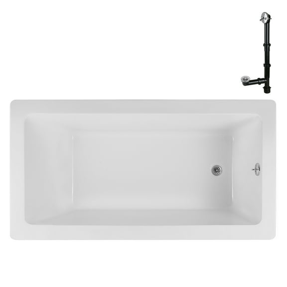 Streamline N-4080-706-CH 66 in. x 34 in. Acrylic Soaking Drop-In Bathtub in Glossy White, With External Drain in Polished Chrome