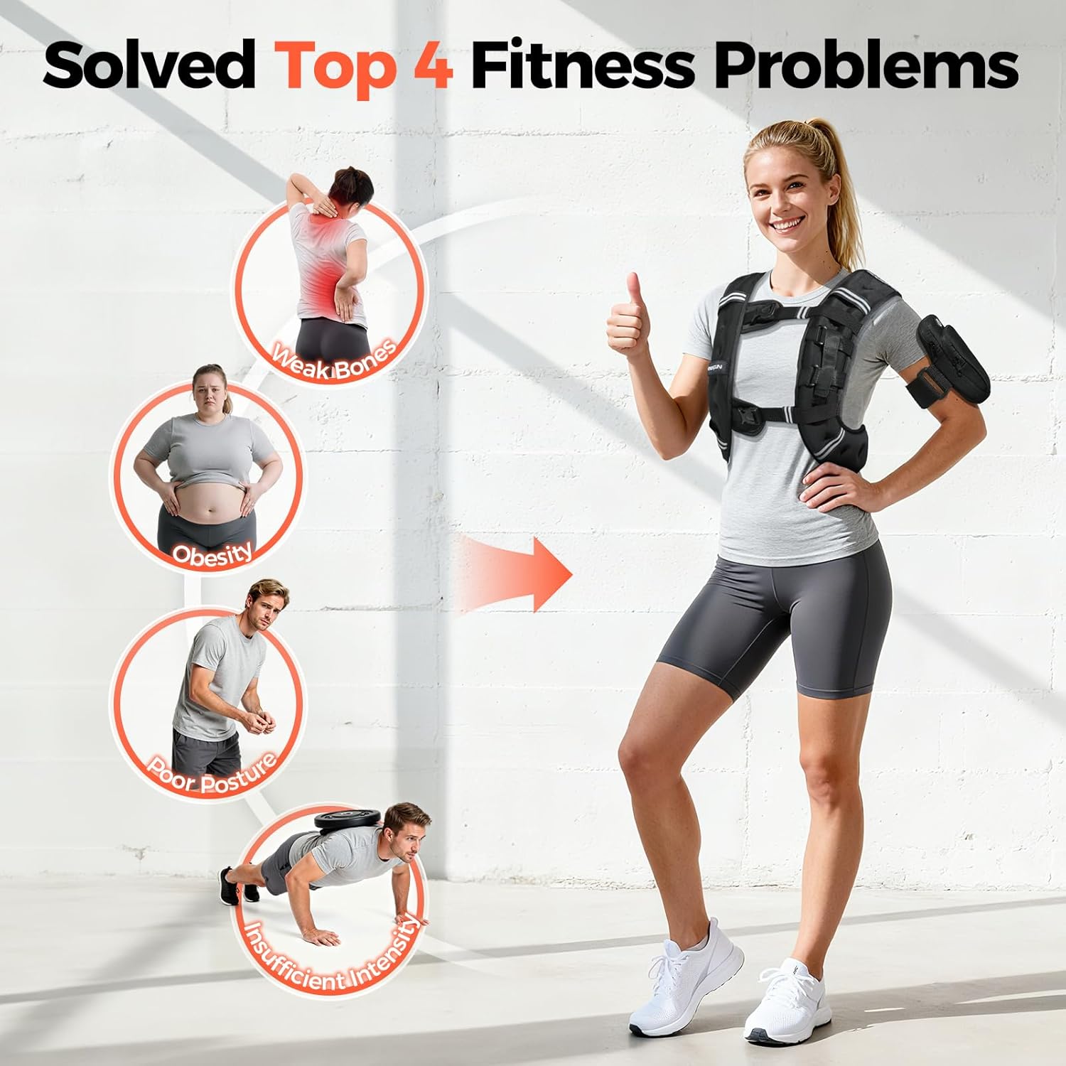 2026 3-in-1 Weighted Vest Kit with Phone Holder & Water Pocket, 12lb Chest-friendly Vest for Running, Walking, Workout, Fitness, Cardio, Training & Strength Building