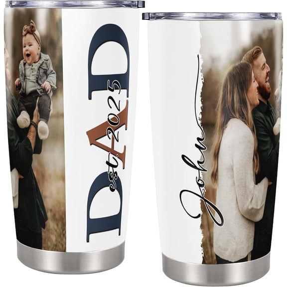 Personalized Dad Tumbler Custom Name Man Insulated cups Travel Coffee Mug with Lids Stainless Steel 20 oz Gifts for Daddy Him Husband Birthday Fathers Day