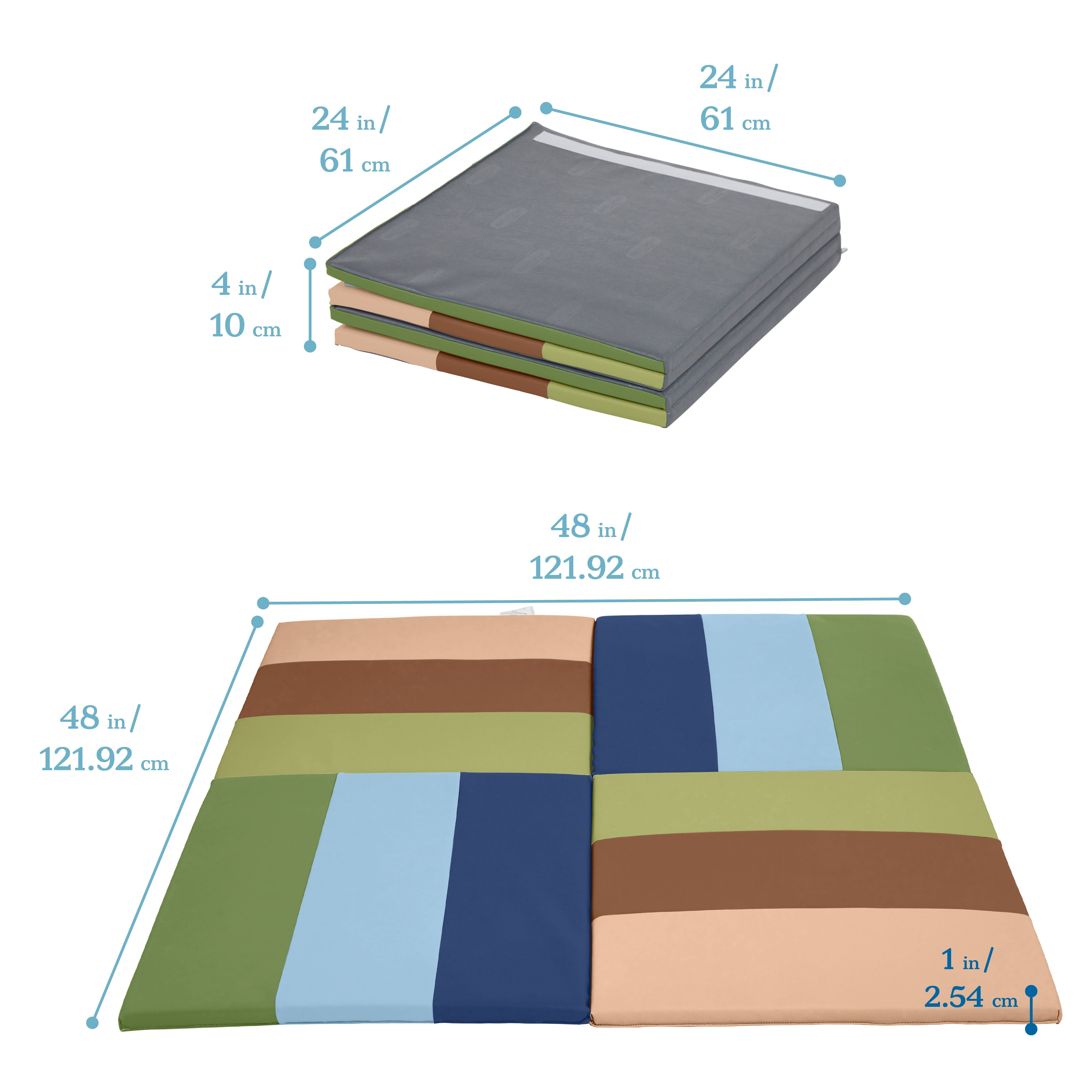 ECR4Kids SoftZone Turning Tiles Folding Activity Play Mat, 48in Square, Baby Essentials, Earthtone