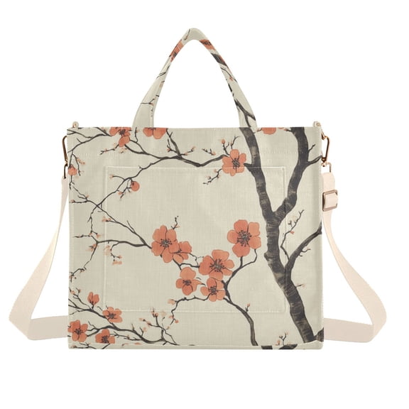 FORMRS Womens Corduroy Tote Bag Crossbody Shoulder Handbag with Pocket, Light Red Flowers