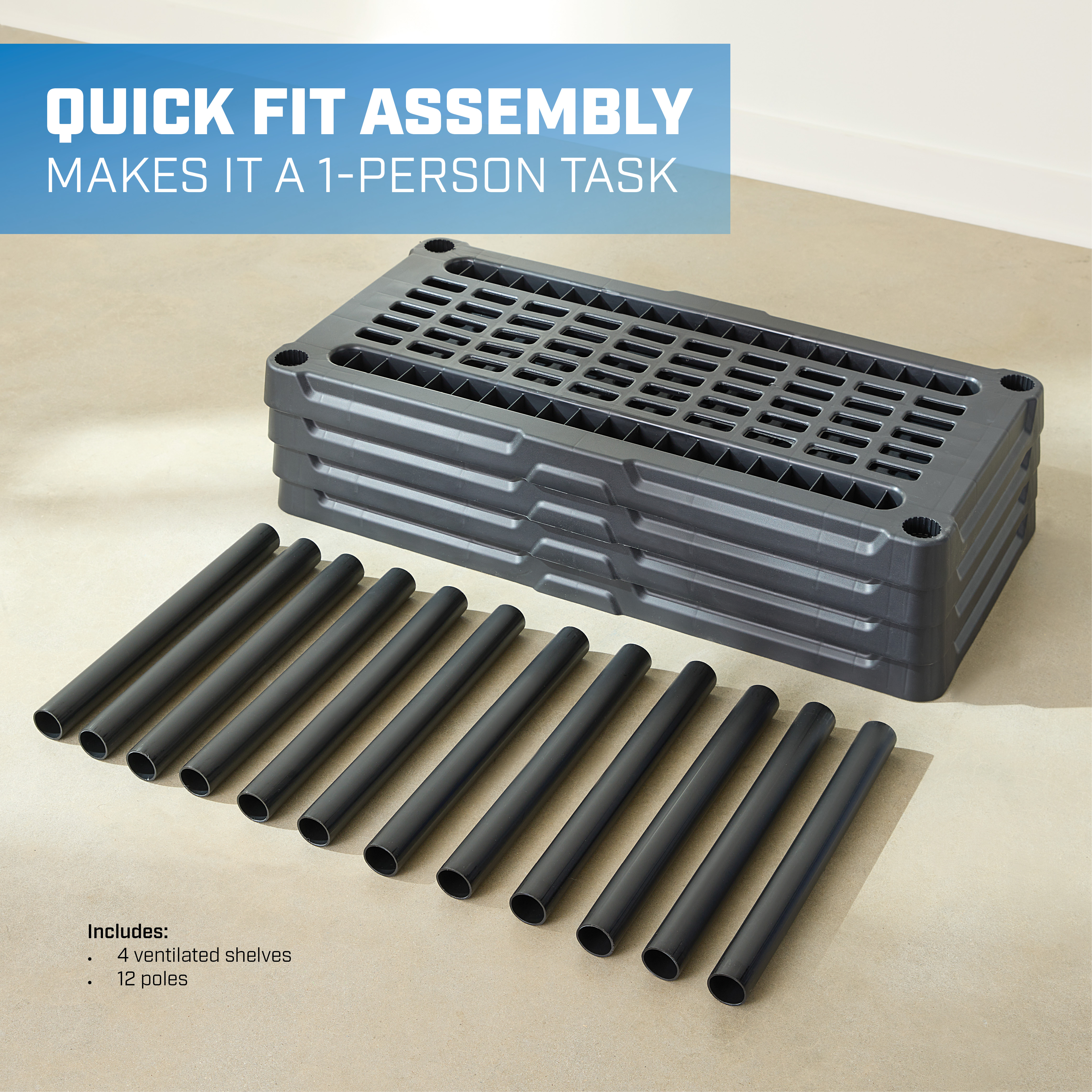 Hart 4-Tier Plastic Shelving Unit, 53" H, Black photo 4