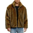 thumbnail image 2 of Mwjwdo Mens Faux Fur Zip Jacket Winter Luxury Fluffy Jacket Warm Lapel Collar Parka Jacket Coat Open Front Cardigan Outerwear Brown XXL, 2 of 9