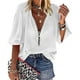 thumbnail image 1 of Blusa Con Media Cremallera Y Cuello En V Para Mujer, Manga Farol, 1 of 3