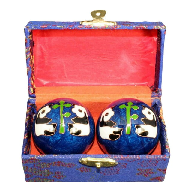 2 bolas de masaje con caja de almacenamiento, bolas chinas Baoding para fortalecer las manos y las muñecas. panda azul