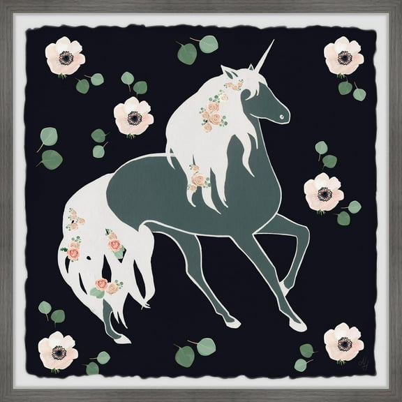 Marmont Hill Blooming Unicorn Framed Wall Art, 12.00" x 1.50"