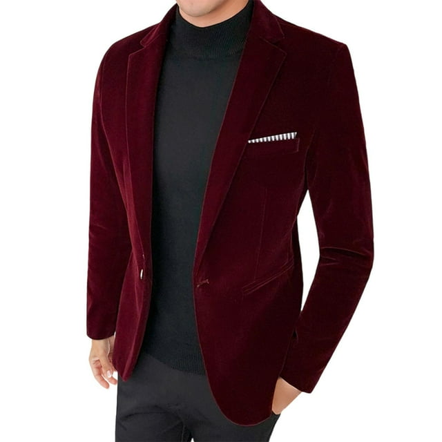 Gpaecead Velvet Blazer Men's Fashion Casual Top Solid Color Dress Suit Jacket