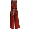 thumbnail image 4 of Cagogo Women's 2 Piece Sleeveless Tank Top Long Pants Set Casual Summer Outfits Loose Round Neck Tops Comfy Pants Matching Lounge Sets Boho Vacation Travel Clothes, Red 2XL, 4 of 6