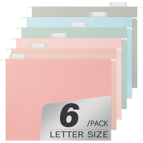 Hanging File Folders Letter Size,Pastel Colors,6 Pack Hanging File Folders with 1/5-Cut Tabs,Heavy Duty 1 Inch Expansion,Stay Organized for Your Home and Office Bulk File,Documents and Paper - Mix 6p
