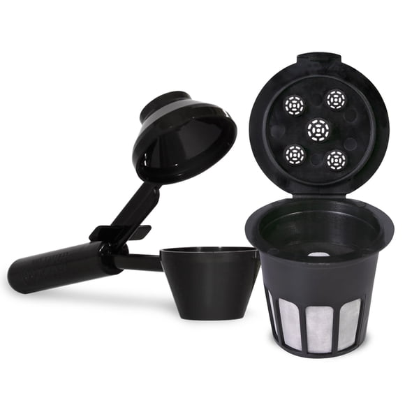 Cafe Supreme - Filtro de café reutilizable de 5 flujos para taza K + cuchara de café EZ-Scoop con embudo, compatible con cafeteras Keurig de 1 o 5 corrientes