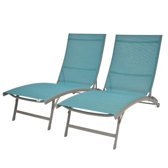 Vivere Clearwater Aluminum Lounger Set Made with Premium Phifertex Outdoor Fabric (265 lb Capacity) - Blue Hawaii