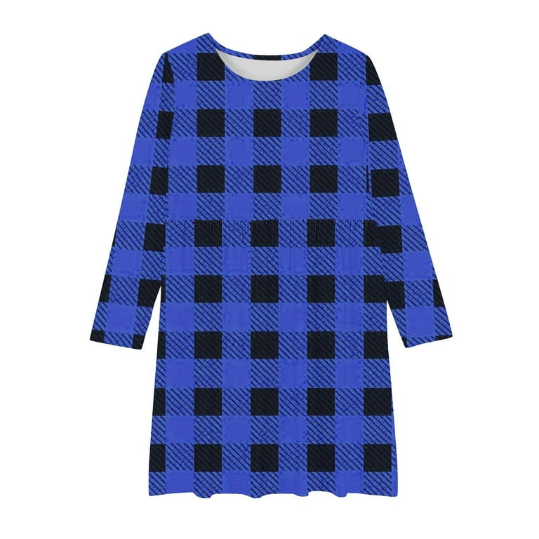 long sleeve plaid skater dress Odeerbi 4-14 Years Toddler Girls Christmas Plaid A-Line Dress Spring Fall Long Sleeve Ballet Skater Dress Stretchy Twirly Skater School Recital Round