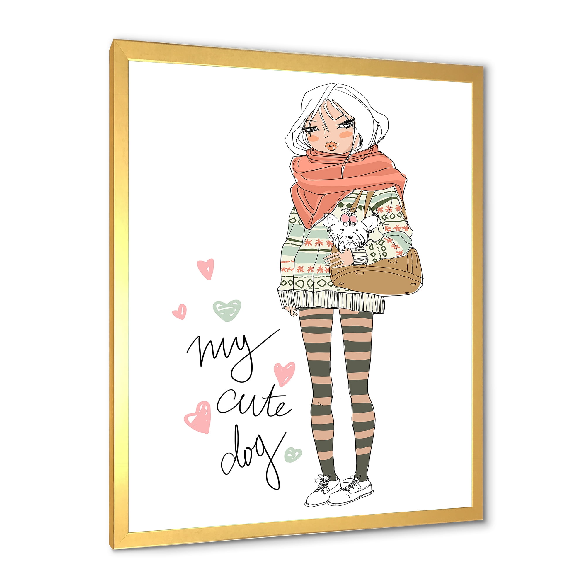 Designart 'My Cute Dog Cute Girl With Dog' Shabby Chic Framed Art Print