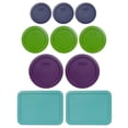 thumbnail image 1 of Paquete Pyrex - 10 Artículos: (3) Tapas Azul Oscuro 7202-Pc Y (3) Tapas Verde Césped 7200-Pc Y (2) Tapas Moradas 7201-Pc Y (2) Tapas Turquesas 7210-Pc Fabricadas En Los Ee. Uu., 1 of 1