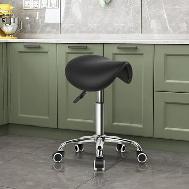 KKTONER Saddle Stool with Wheels Black Rolling Chair Swivel Chair without Backrest for Spa Salon Massage Office