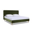 thumbnail image 2 of King Size Bed Frame, Modern Wavy Headboard Platform Bed, Retro Wooden Bed Frame with Side Rails, Olive Green, 2 of 9
