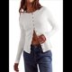 thumbnail image 2 of Cárdigan Corto de Punto Acanalado con Botones y Larga para Mujer, Estilo Y2K, Ajustado, con Cuello Redondo, Camiseta de Otoño Crema M, 2 of 8