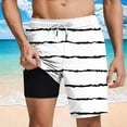 thumbnail image 2 of hotojiny Men's 2 in 1 Workout Shorts Fashion Striped Lounge Beach Shorts Drawstring Running Athletic Shorts with Pockets, 2 of 6