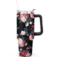 thumbnail image 2 of 40oz Pioneer Tumbler with Handle Lid and Straw,Colorful Floral Tumblers Gifts for Women Girls Men Adults（Black）, 2 of 7