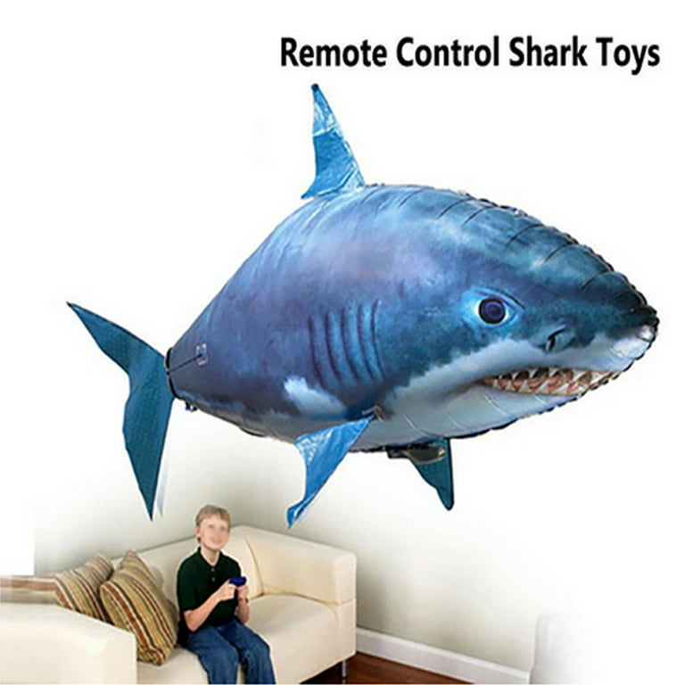 Remote Control Shark Toys Flying Shark Balloons RC Animal Toy Clown Fish Helium Balloon Party Christmas Gift, Size: 33.86 x 55.18, Blue