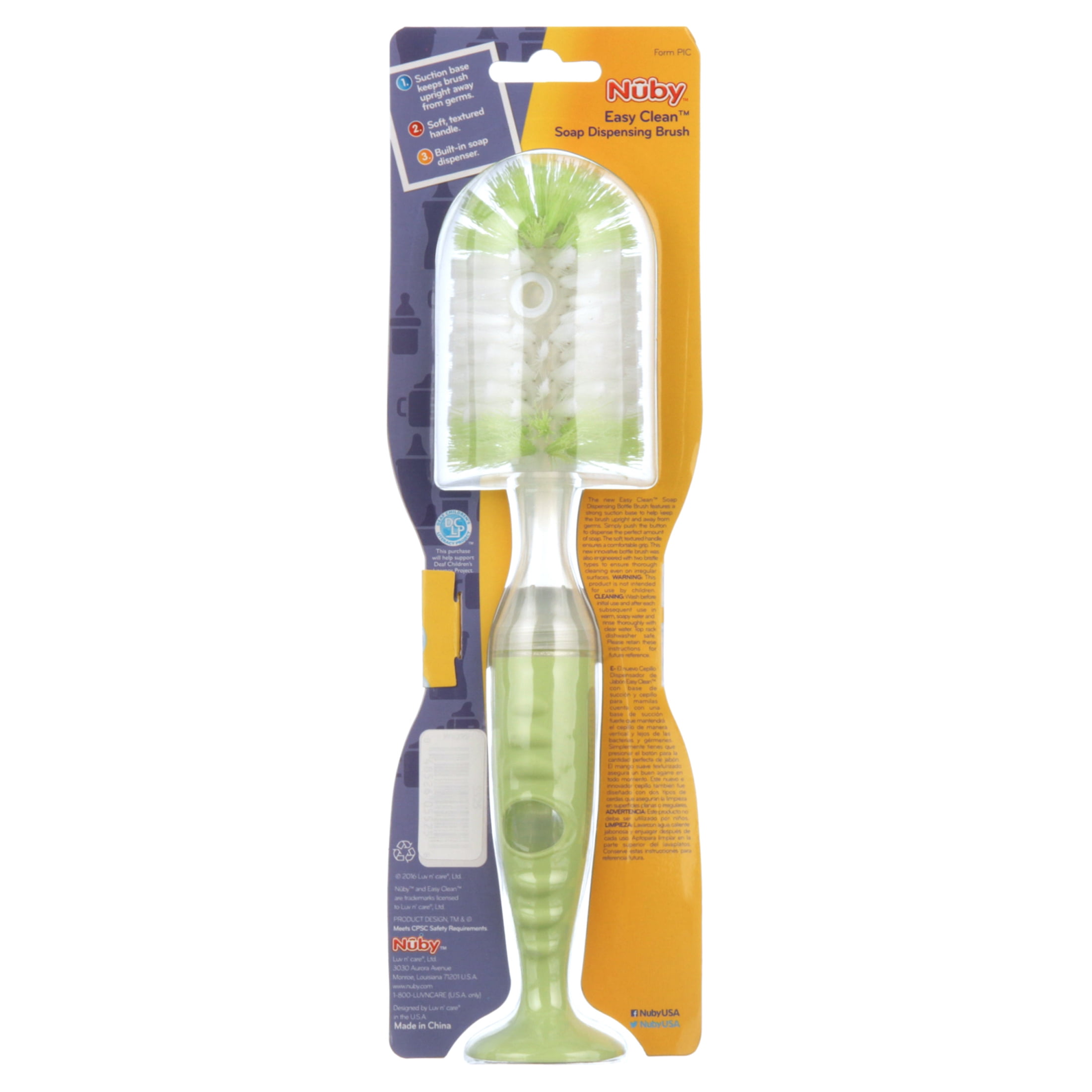 Nuby Easy Clean Soap Dispensing Brush, Pink/Green, 2 Count