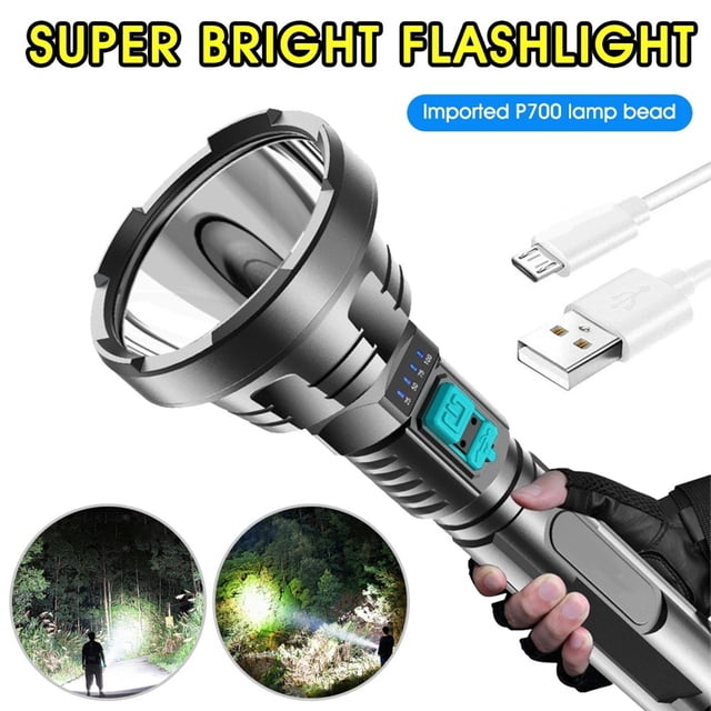 Riforla Super Bright Rechargeable LED Flashlight USB Charging Beam Portable for Home and Outdoor Use Flashlight Black