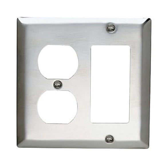 Pass and Seymour SS826 Non-Magnetic Stainless Steel Combination Two Gang One Duplex Receptacle One Decorator Wall Plate