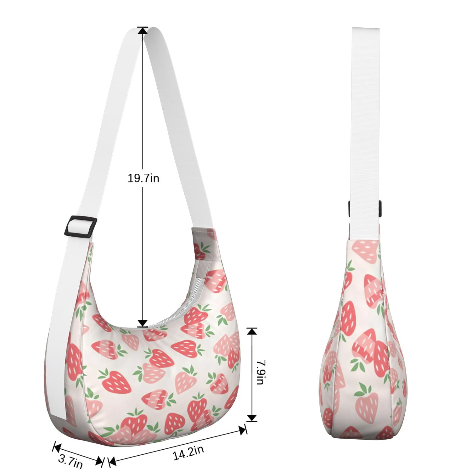 Sweet Strawberry Print Hobo Purse for Women, Red Berry Crossbody Tote, Lightweight Water-Resistant Shoulder Bag, Fresh Summer Fruit Design for Berry Lovers