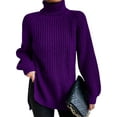 thumbnail image 1 of Sexy Dance Chandails pour Femmes Hauts Chandail à Manches Longues Col Roulé Chandails Tricotés Chandail Décontracté Tricot Épais Violet TP, 1 of 2