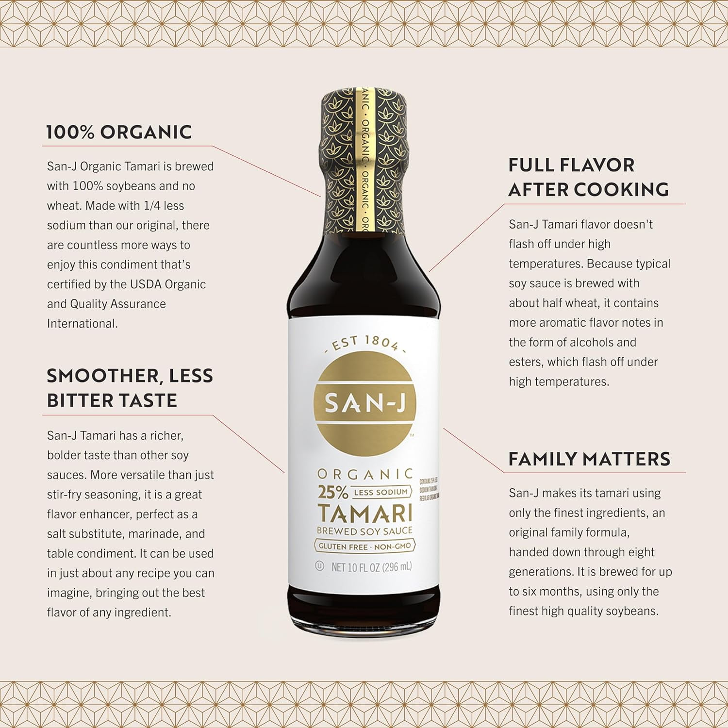 San J Tamari Soy Sauce Organic Reduced Sodium, Organic, 10 Floz (4 Pack)