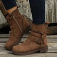thumbnail image 2 of Dasayo Ankle Womens Booties Brown Motorcycle Chunky Side Zip Buckles Round Toe Boots Womens Shoes 40, 2 of 5