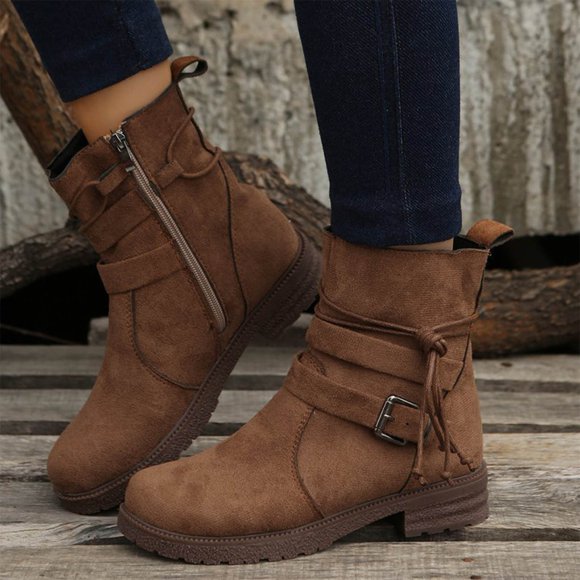 Amzcrzy Ankle Boots for Women Women Side-Zipper Buckle Round Toe Comfortable Casual Mid-Leg High-Heels Ankle Boots Womens Booties Women's Boots Booties for Women Boots for Women Womens Boots