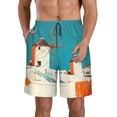 thumbnail image 1 of Sikiie Colorful Greek Windmills Print Men's Beach Shorts, High Elastic Quick-drying Shorts - with Drawstring and Slip Pockets, Suitable for Beach, Sports, Vacation-3X-Large, 1 of 6