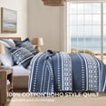 thumbnail image 3 of Boho Quilt Set Queen 3-Piece, 100% Cotton Double-Sided Bedding, Navy Blue with White Bohemian Pattern, All-Season Lightweight Coverlet, 3 of 8