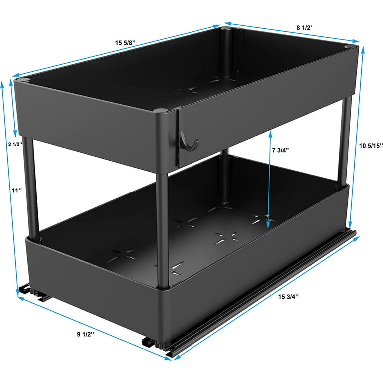 AnTom 2-Tier Under Sink Organizer with Sliding Shelf, Space-saving Cabinet  Storage for Bathroom Kitchen (Black-1 Pack) 