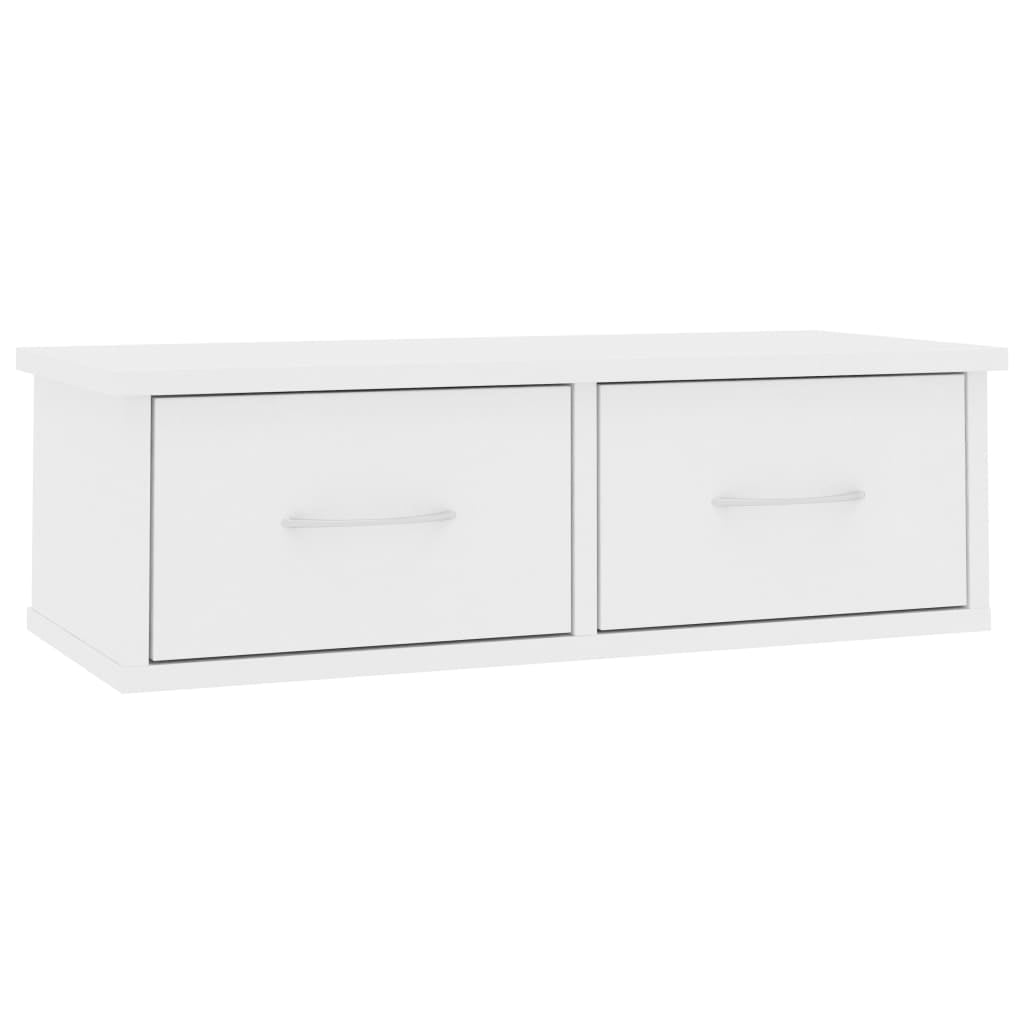 Veryke Floating Shelf with 2 Drawer, Modern Wood Wall Shelves for Storage and Display Multiuse Shelf - White